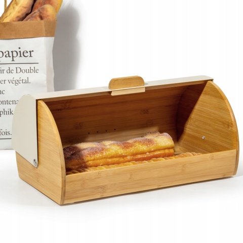 CHLEBAK POJEMNIK NA CHLEB pieczywo z pokrywą kremowy bambusowy
