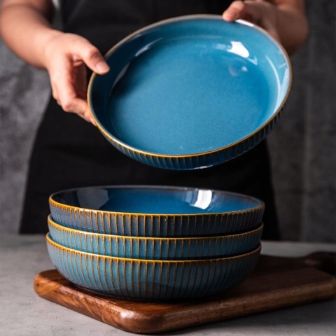 CSYY TALERZ GŁĘBOKI ZESTAW 4 SZTUK CERAMICZNY granatowy duży do zup