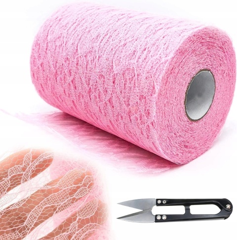 KORONKA DEKORACYJNA RÓŻOWA materiał ślub DIY 15cm x22m do prezentów na stół