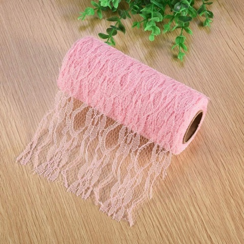 KORONKA DEKORACYJNA RÓŻOWA materiał ślub DIY 15cm x22m do prezentów na stół