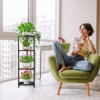 KWIETNIK PIĘTROWY METALOWY STOJĄCY loft stojak okrągły na rośliny drewno