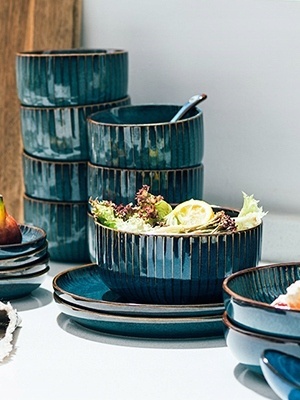 MISKA PORCELANOWA GRANATOWA do sałatek makaronu zup stołowa 21 cm 1800 ml