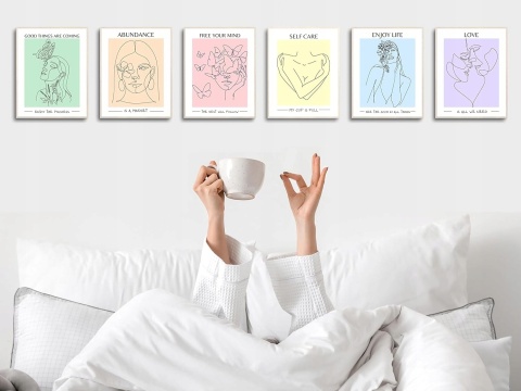 PLAKAT PASTELOWY ZESTAW 6 SZTUK druk na płótnie 20 x25 cm młodzieżowy