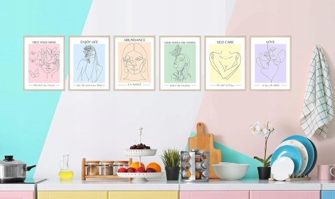 PLAKAT PASTELOWY ZESTAW 6 SZTUK druk na płótnie 20 x25 cm młodzieżowy