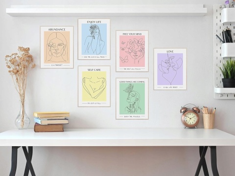 PLAKAT PASTELOWY ZESTAW 6 SZTUK druk na płótnie 20 x25 cm młodzieżowy