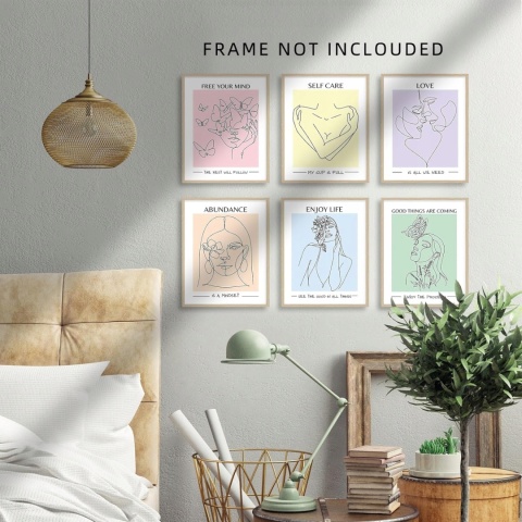PLAKAT PASTELOWY ZESTAW 6 SZTUK druk na płótnie 20 x25 cm młodzieżowy