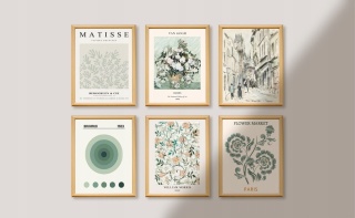 PLAKAT ZESTAW 6 SZTUK druk na płótnie VINTAGE retro zielony 20 x 25 Bauhaus