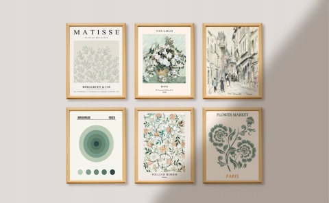 PLAKAT ZESTAW 6 SZTUK druk na płótnie VINTAGE retro zielony 20 x 25 Bauhaus