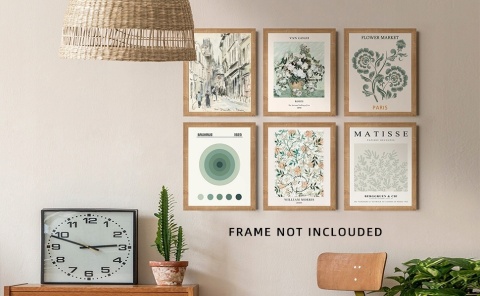 PLAKAT ZESTAW 6 SZTUK druk na płótnie VINTAGE retro zielony 20 x 25 Bauhaus