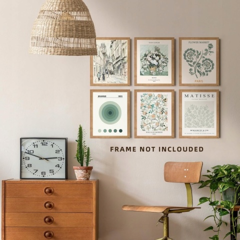 PLAKAT ZESTAW 6 SZTUK druk na płótnie VINTAGE retro zielony 20 x 25 Bauhaus