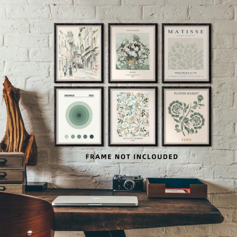 PLAKAT ZESTAW 6 SZTUK druk na płótnie VINTAGE retro zielony 20 x 25 Bauhaus