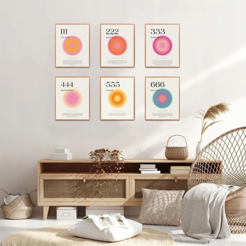 PLAKAT ZESTAW 6 SZTUK druk na płótnie anielskie liczby 20 x25 cm retro