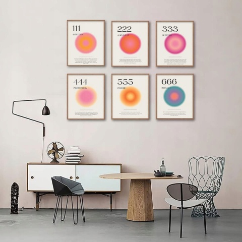 PLAKAT ZESTAW 6 SZTUK druk na płótnie anielskie liczby 20 x25 cm retro
