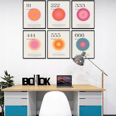 PLAKAT ZESTAW 6 SZTUK druk na płótnie anielskie liczby 20 x25 cm retro