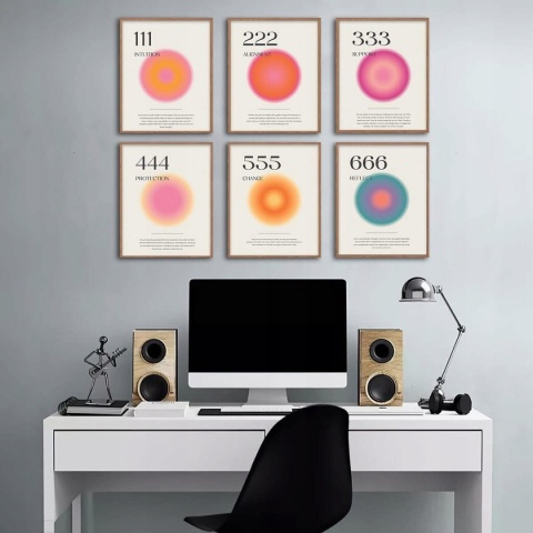 PLAKAT ZESTAW 6 SZTUK druk na płótnie anielskie liczby 20 x25 cm retro