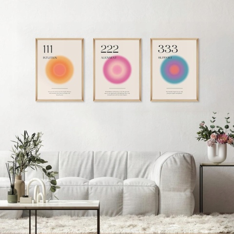 PLAKAT ZESTAW 6 SZTUK druk na płótnie anielskie liczby 20 x25 cm retro
