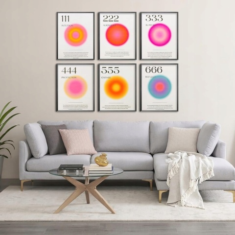 PLAKAT ZESTAW 6 SZTUK druk na płótnie anielskie liczby 20 x25 cm retro