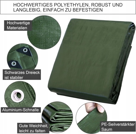 PLANDEKA OCHRONNA PŁACHTA z przelotkami 4x 6M przeciwdeszczowa ogrodowa