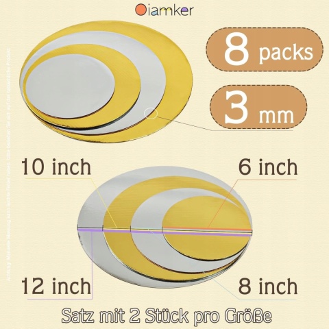 PODKŁAD POD TORT ZESTAW 8 SZTUK ZŁOTY SREBRNY Ø 30,25,20,15 cm dekoracyjny