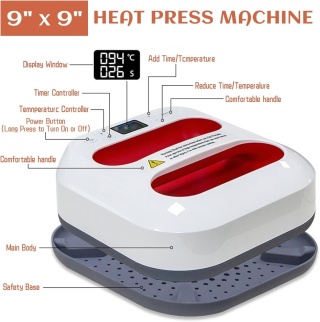 PRASA TERMICZNA TERMOTRANSFEROWA do odzieży 22x22cm domowa 1000W przenośna