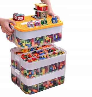 PUDEŁKO POJEMNIK NA LEGO zabawki klocki organizer z przegródkami 3 poziomy