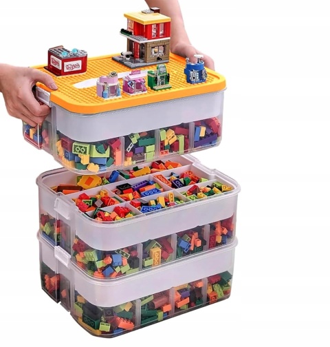 PUDEŁKO POJEMNIK NA LEGO zabawki klocki organizer z przegródkami 3 poziomy
