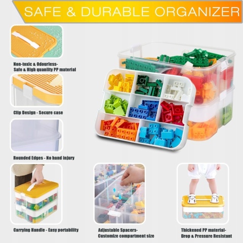 PUDEŁKO POJEMNIK NA LEGO zabawki klocki organizer z przegródkami 3 poziomy