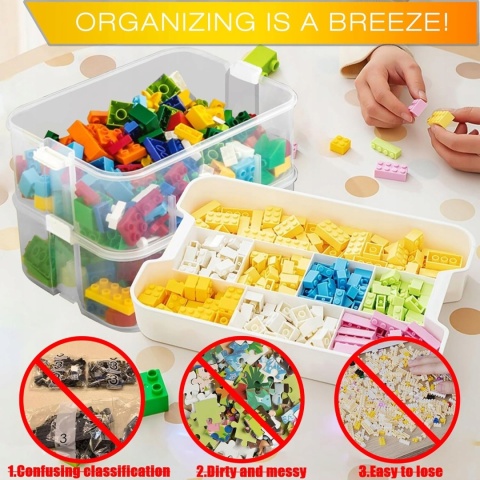 PUDEŁKO POJEMNIK NA LEGO zabawki klocki organizer z przegródkami 3 poziomy