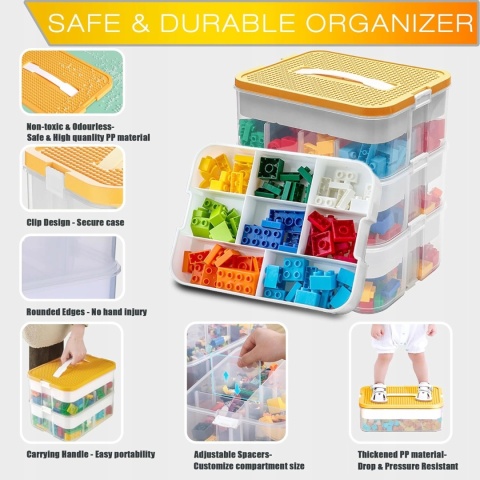 PUDEŁKO POJEMNIK NA LEGO zabawki klocki organizer z przegródkami 3 poziomy