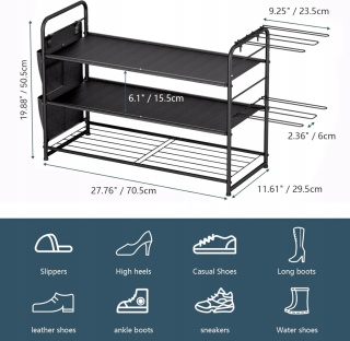 SZAFKA REGAŁ NA BUTY STOJAK organizer 3 poziomy do garderoby metalowy