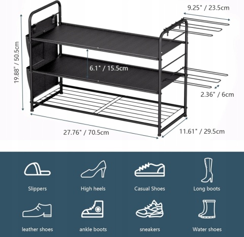 SZAFKA REGAŁ NA BUTY STOJAK organizer 3 poziomy do garderoby metalowy