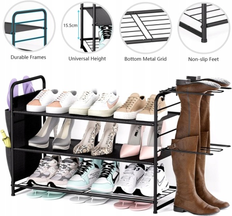 SZAFKA REGAŁ NA BUTY STOJAK organizer 3 poziomy do garderoby metalowy