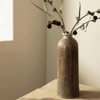 WAZON BOHO CERAMICZNY beżowy butelka na kwiaty wabi sabi 27 cm