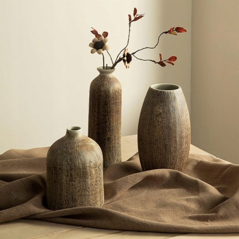 WAZON BOHO CERAMICZNY beżowy butelka na kwiaty wabi sabi 27 cm