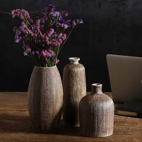 WAZON BOHO CERAMICZNY beżowy butelka na kwiaty wabi sabi 27 cm
