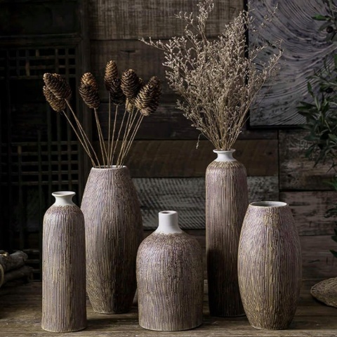 WAZON BOHO CERAMICZNY beżowy butelka na kwiaty wabi sabi 27 cm