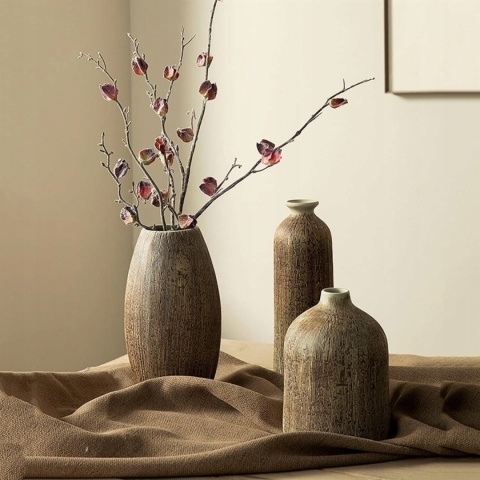 WAZON BOHO CERAMICZNY beżowy butelka na kwiaty wabi sabi 27 cm