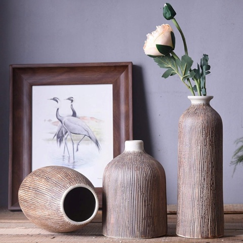 WAZON BOHO CERAMICZNY beżowy butelka na kwiaty wabi sabi 27 cm