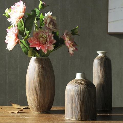 WAZON BOHO CERAMICZNY beżowy butelka na kwiaty wabi sabi 27 cm