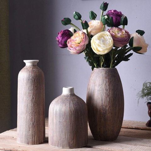 WAZON BOHO CERAMICZNY beżowy butelka na kwiaty wabi sabi 27 cm