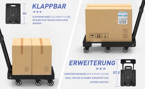 WÓZEK TRANSPORTOWY na kartony zakupy walizki składany z linkami platformą