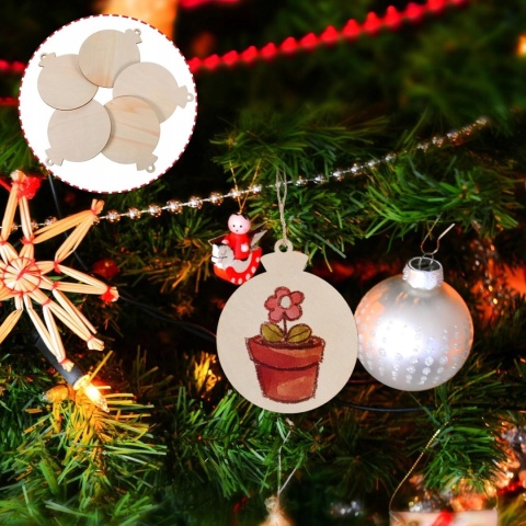 BOMBKI DREWNIANE do dekoracji Zestaw 36 sztuk z mazakami i zawieszkami DIY