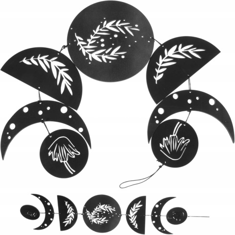 DEKORACJA ŚCIENNA FAZY CYKL KSIĘŻYCA drewniana czarna zawieszka boho