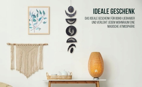 DEKORACJA ŚCIENNA FAZY CYKL KSIĘŻYCA drewniana czarna zawieszka boho
