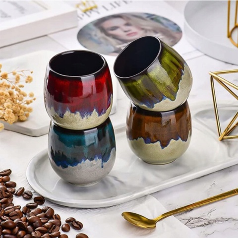 FILIŻANKA DO ESPRESSO ERBO 80 ml - Czerwona Ceramika Bez Ucha, Nowoczesna
