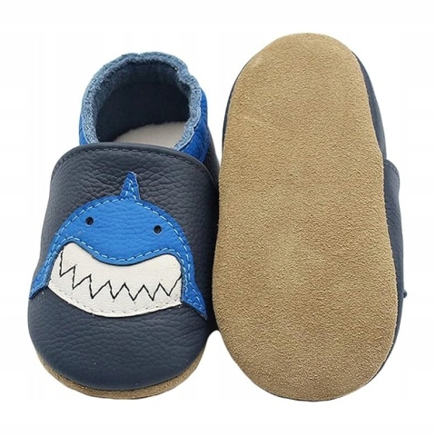 KAPCIE DZIECIĘCE BAREFOOT skórzane 17 0-6m miękkie elastyczne granatowe