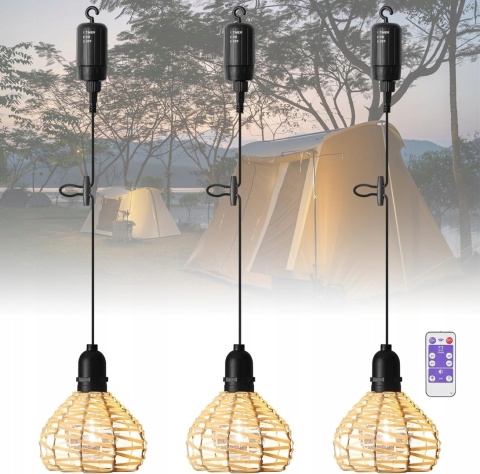 LAMPY WISZĄCE ZESTAW 3 SZTUK ogrodowe zewnętrzne regulacja jasności lampa