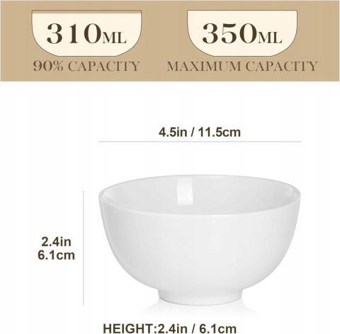 MISECZKI SALATERKI PORCELANOWE BIAŁE komplet 8 sztuk 300 ml miski