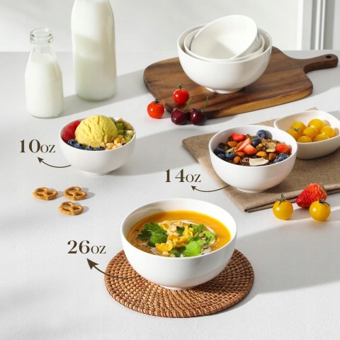 MISECZKI SALATERKI PORCELANOWE BIAŁE komplet 8 sztuk 300 ml miski