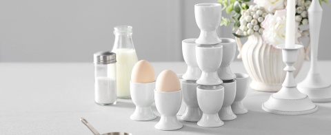 PODSTAWKI NA JAJKA kieliszki białe porcelanowe zestaw 12 sztuk do jajek